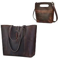 S-ZONE Vintage Genuine Leather Tote Bag for Women Large Shoulder Purse Handbag with Clutch Bag