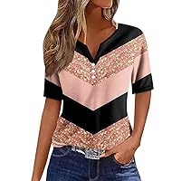 Full Winter Novelty Blouses Ladie's Long Sleeve Vacation Button Down Print Shirts Ladies Cotton Comfort V Pink 3XL