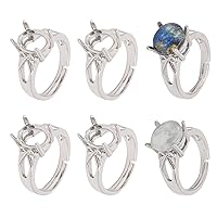 CHGCRAFT 6 PCS 4 Claws Ring Blank Adjustable Brass Finger Ring Plated Prong Ring Settings Ring Base for Oval Gemstones Cabochon Setting Jewelry Making