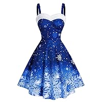 Swing Dresses for Women's Sexy Sling Tea Dress Christmas Print 1950s Vintage Rockabilly Prom Camis Tube Top Dress