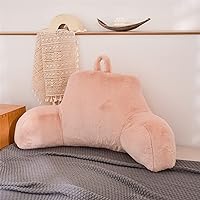 A Nice Night Faux Fur Soft Reading Pillow Bed Wedge Adult Backrest with Arms Back Support for Sitting Up in Bed/Couch for Bedrest,Pink,Large