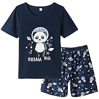 Vopmocld Big Girls Summer Short Sleeve Pajama Sets Cute Cat Patterns Sleepwear Nighty 100% Cotton