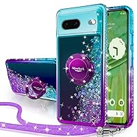Silverback for Pixel 7 Case, Moving Liquid Holographic Sparkle Glitter Case with Kickstand, Girls Women Bling Diamond Ring Slim Protective Case for Google Pixel 7 - Purple