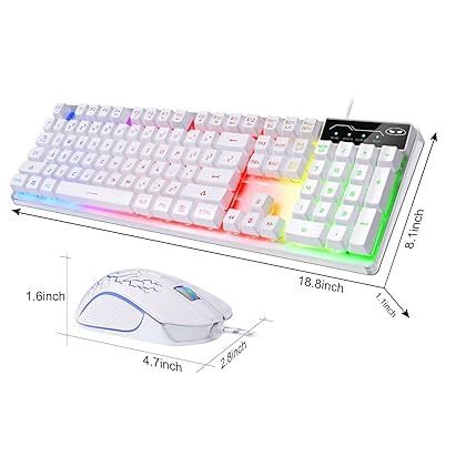 Gaming Keyboard and Mouse Combo, K1 RGB LED Backlit Keyboard with 104 Key Computer PC Gaming Keyboard for PC/Laptop(White)