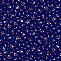Texco Inc Printed 4x2 Poly Spandex/Ditsy Flowers Design Stretch Ribbed Knit Fabric-200GSM /DIY Projects, Navy Red 1 Yard