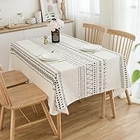 White Black Cotton Linen Table Cloths Boho Farmhouse Heavy Fabric Table Cover Burlap Striped Geometric Washable Table Top For Parties Coffee Kitchen Picnic (Rectangle/Oblong, 55