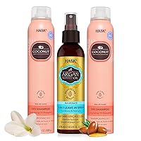 HASK 2 Coconut Nourishing Dry Shampoos and 1 Repairing Argan Oil 5-in-1 Leave In Conditioner Spray set