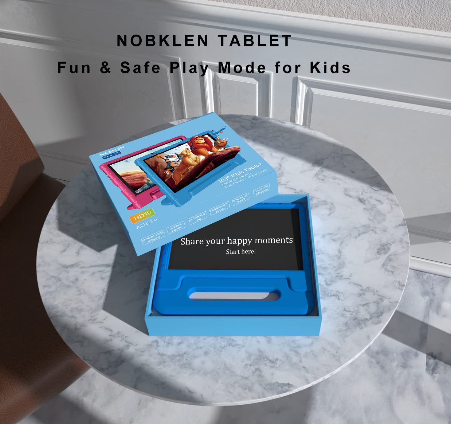 NOBKLEN Kids Tablet 10 inch Bule + Pink case
