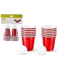 True Mini Beer Pong Game, 1.5 Ounce Disposable Red Party Cup Plastic Shot Glasses, Red, Set of 12 Cups and 2 Mini Ping Pong Balls