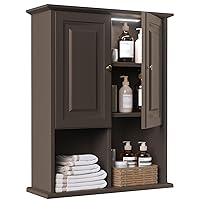 HAIOOU Bathroom Wall Cabinet with Motion Sensor LED Light, Wooden Medicine Cabinet Wall Mounted Cupboard, Over Toilet Storage Cabinet with Buffering Hinges and Adjustable Shelf - Expresso