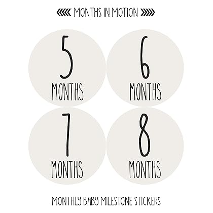 Months in Motion Baby Monthly Stickers | Infant Milestone Stickers | Newborn Stickers | Month Stickers for Girl or Boy | Gender Neutral Stickers | Newborn Monthly Milestone Stickers (Set of 24)