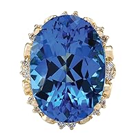 30.5 Carat Natural Blue Topaz and Diamond (F-G Color, VS1-VS2 Clarity) 14K Yellow Gold Cocktail Ring for Women Exclusively Handcrafted in USA