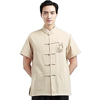 Chinese Kung Fu Short Sleeve Shirt with Dragon Embroidery