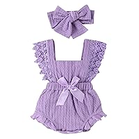 MERSARIPHY Baby Girl Summer Outfit Boho Clothes Newborn Infant Ruffle Pleated Ribbed Bubble Boho Lace Bodysuit Jumpsuit
