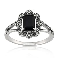 Gemondo Sterling Silver Art Deco 1.20ct Black Spinel & Marcasite Ring