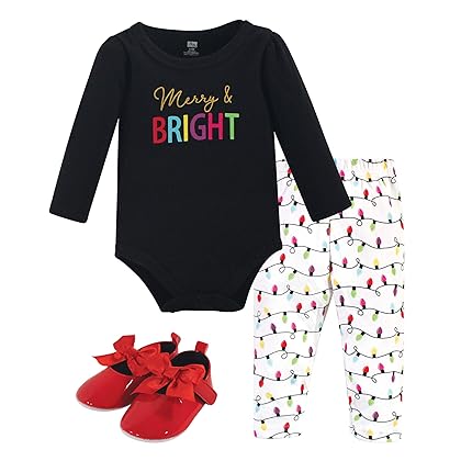 Hudson Baby Baby Cotton Bodysuit, Pant and Shoe Set