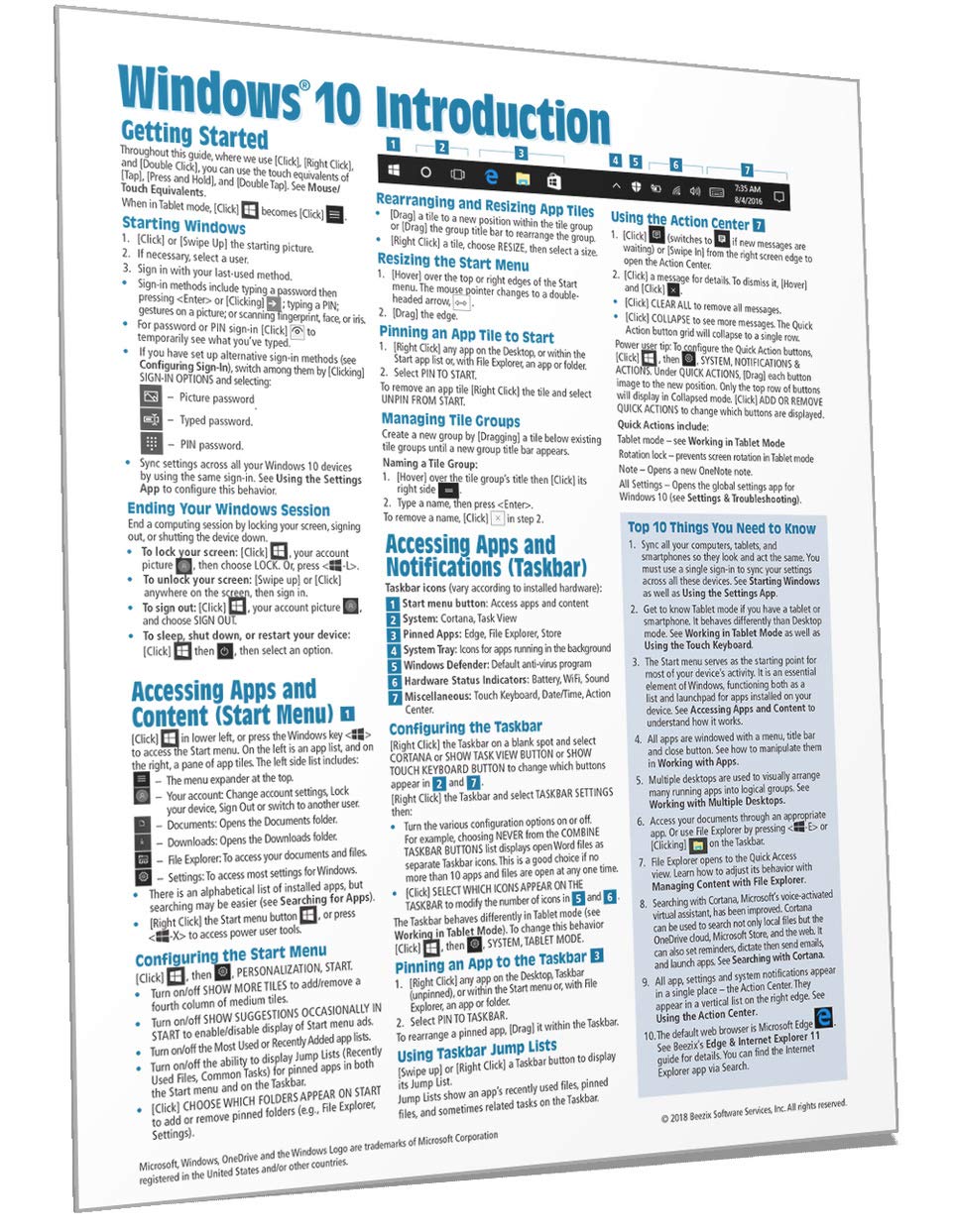 Windows 10 Introduction Quick Reference Guide (Cheat Sheet of Instructions, Tips & Shortcuts - Laminated) Updated May 2021