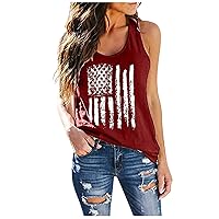 July 4th Women USA Flag Racer Back Casual Tank Tops Summer Sleeveless Crewneck Loose Fit T-Shirts for Going Out