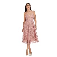 Dress the Population Women's Tahani Plunge Neckline Fit and Flare Midi Dress