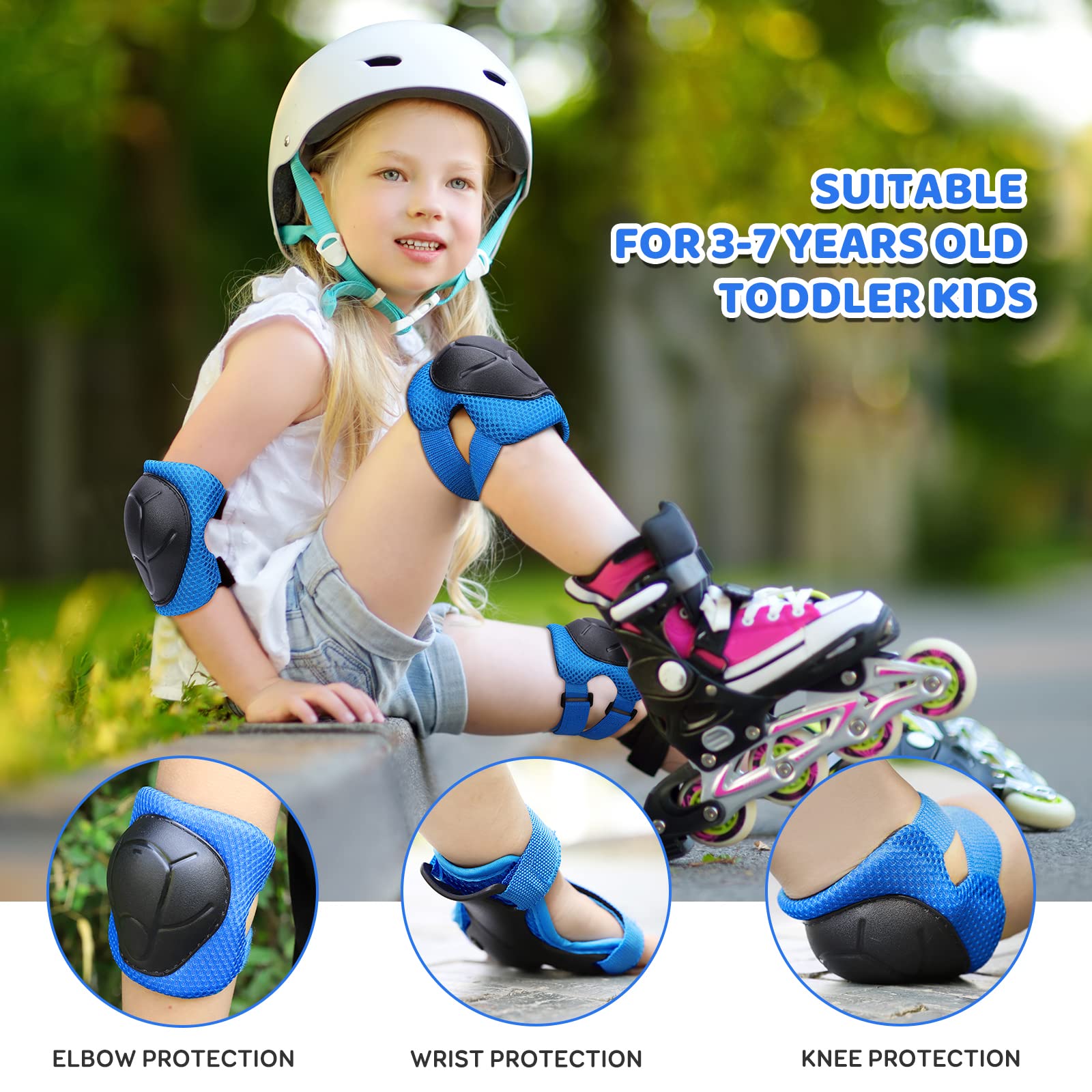 KUYOU Kids Knee Pads Elbow Pads Guards Protective Gear Set Safety Gear for Roller Skates Cycling BMX Bike Skateboard Inline Skatings Scooter Riding Sports.