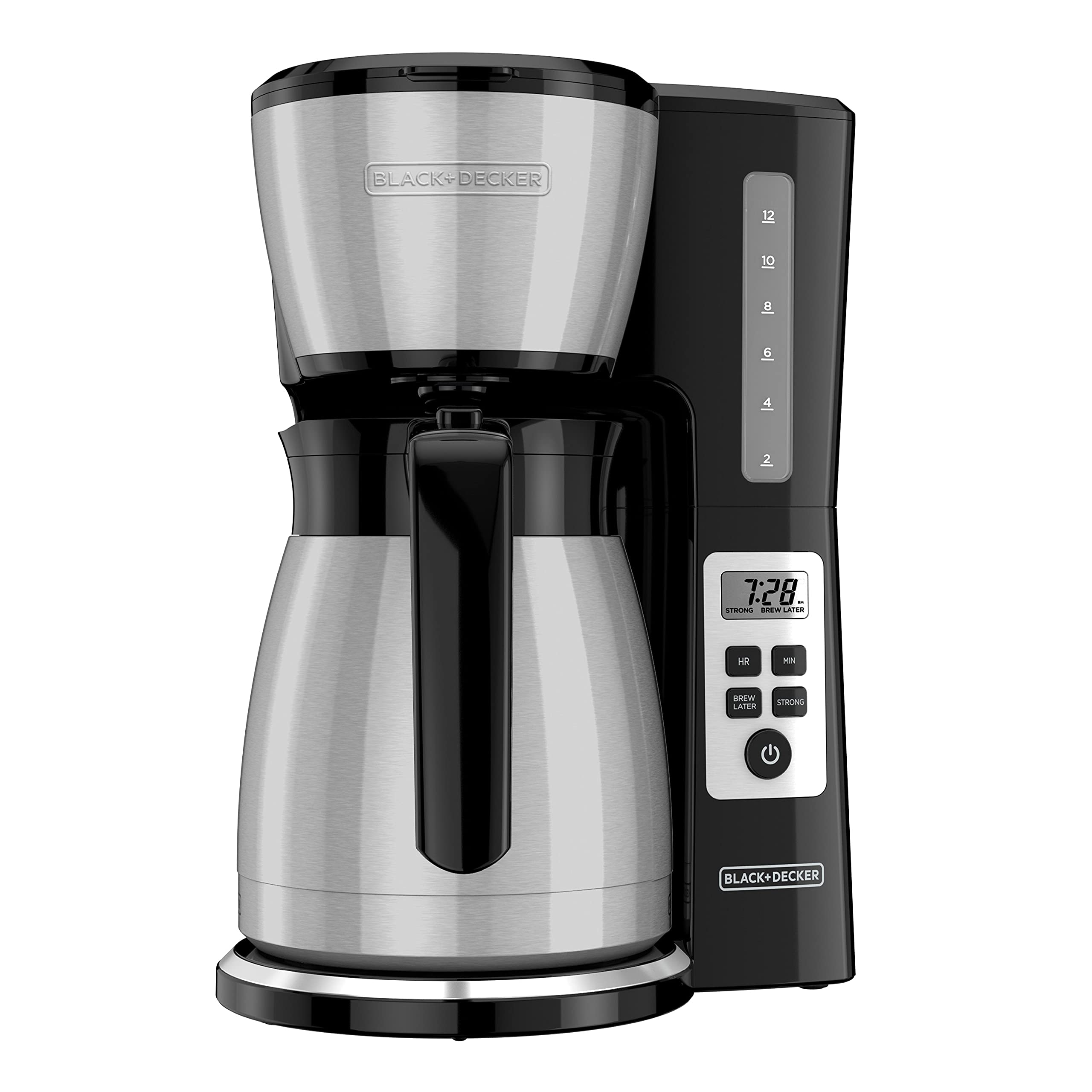 BLACK+DECKER 12 Cup Thermal Programmable Coffee Maker with Brew Strength and VORTEX Technology, Black/Steel, CM2046S