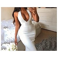 Halter Backless Sexy Knitted Pencil Dress Women White Off Shoulder Long Bodycon Party Dress Elegant Summer Dress