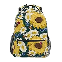 ALAZA Yellow Sunflower Daisy Bee Backpack for Women Men,Travel Trip Casual Daypack College Bookbag Laptop Bag Work Business Shoulder Bag Fit for 14 Inch Laptop
