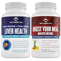 Liver Health + Digestive Enzymes Bundle - Support for Liver Cleanse Detox, Digestion, Nutrient Absorption, Occasional Gas & Bloating - 60 Capsules Each