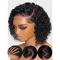 Nadula Bye Bye Knots Wig 12 Inch Short Curly Bob Glueless Wigs Human Hair Pre Cut/Plucked, 7x5 HD Lace Closure Wig No Glue Pre-Everything Ready to Go Bob Curly Wig Side Part Black Color