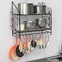Pot Rack Wall Mmounted, 2 Tier Pots and Pans Organizer with 20 Hooks and 6 Pot Lid Holders, Heavy Duty Steel Pot and Pan Hanger for Kitchen Cookware Utensils Storage 28.5
