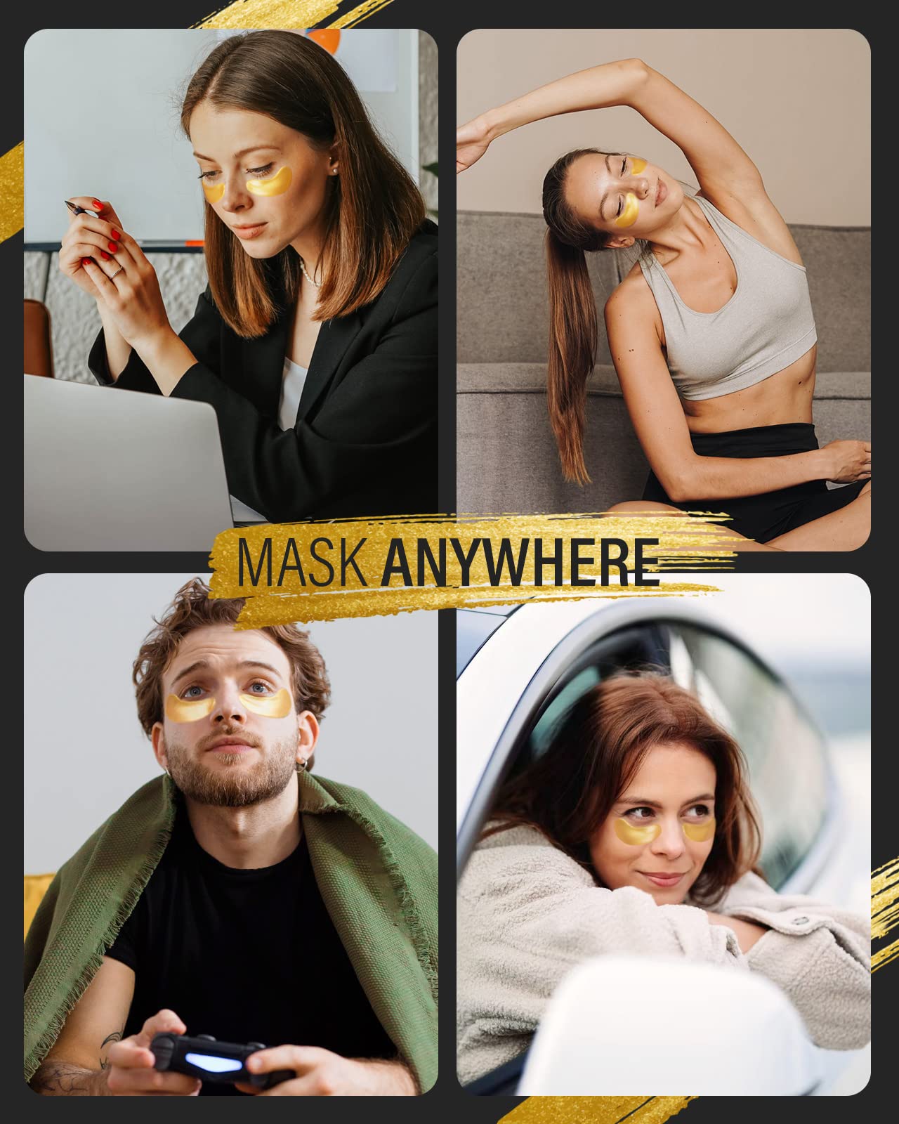 Maskiss 30-Pairs 24K Gold Under Eye Patches, Eye Masks for Dark Circles and Puffiness, Collagen Skin Care Products