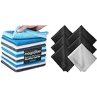 MagicFiber 18 PK Microfiber Cleaning - 12 Household Microfiber Cleaning Cloths + 6 Glasses Microfiber Cleaning Cloths - Premium Kitchen Cleaning Towels and Glasses Wipes