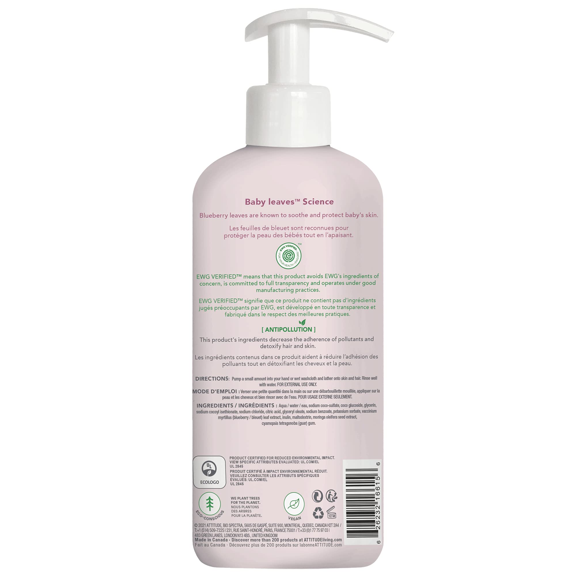 ATTITUDE 2-in-1 Shampoo and Body Wash for baby, EWG Verified, Plant and Mineral-Based Ingredients, Vegan and Cruelty-free Personal Care Products, Unscented, 16 Fl Oz (Pack of 6)