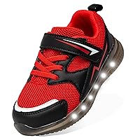 Red Light Up Shoes for Boys Toddler Black Tennis Velcro(Red Size 10)