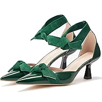 2.36 Inch Middle Chunky Heels for Women, Pink Heels Green Heels Beige Heels Nude Heels Black Heels Orange Heels, with Bow Knot Tied Up Design