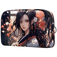 Japanese Flowers Girl Cosmetic Travel Bag Large Capacity Reusable Makeup Pouch Toiletry Bag for Teen Girls Women 18.5x7.5x13cm/7.3x3x5.1in