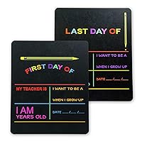 Reusable My First Day and Last of School Set Milestone Chalkboard Sign. Photo Prop Board for Kids, Black w/color print - 12” x 10” rectangle