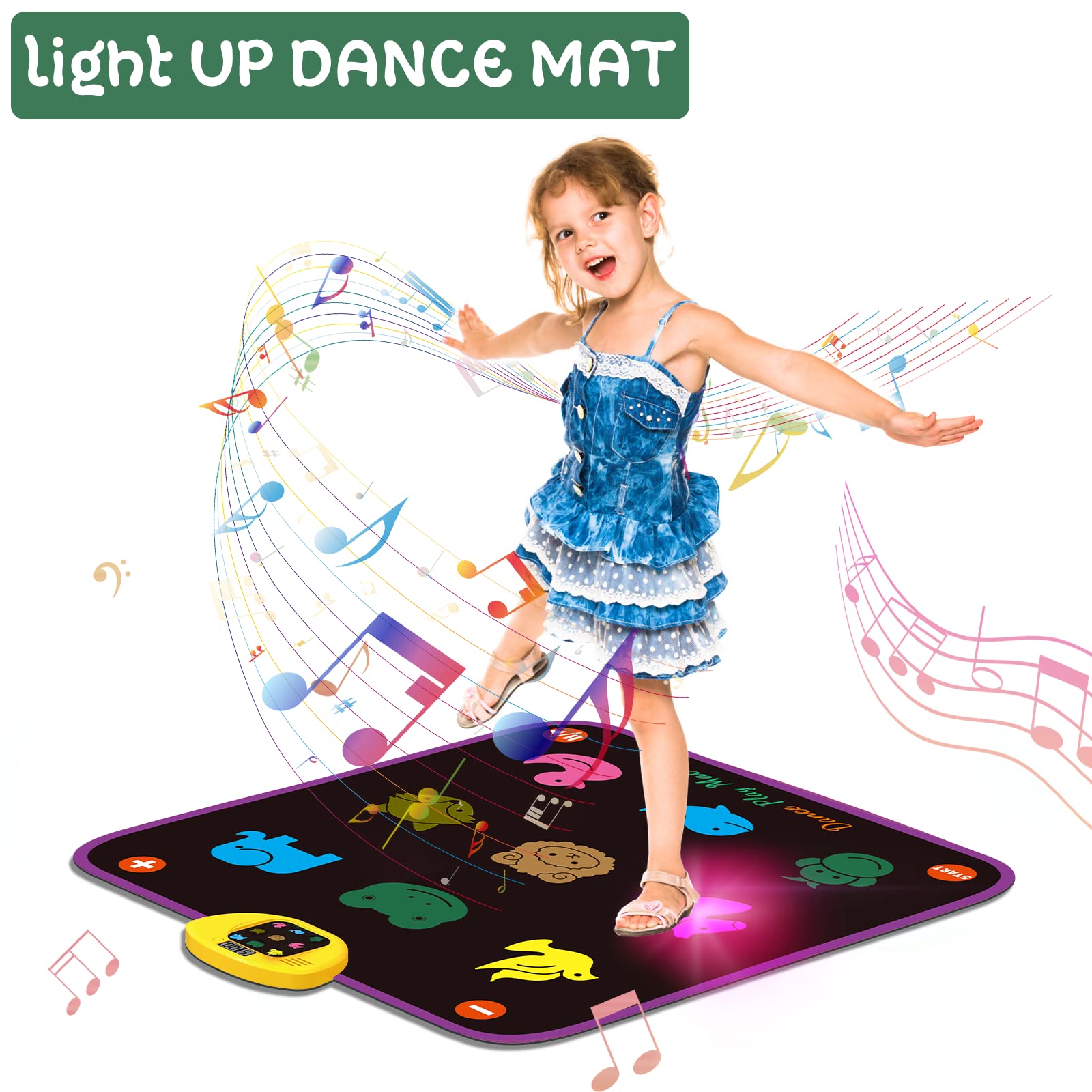Luminous Dance Mat for Kids, Great Volume Control, Small Animal Dance Pad with 5 Gaming Modes, Large Size 35'' X 40'', Ideas Birthday Gifts for Age 5+ Year Old