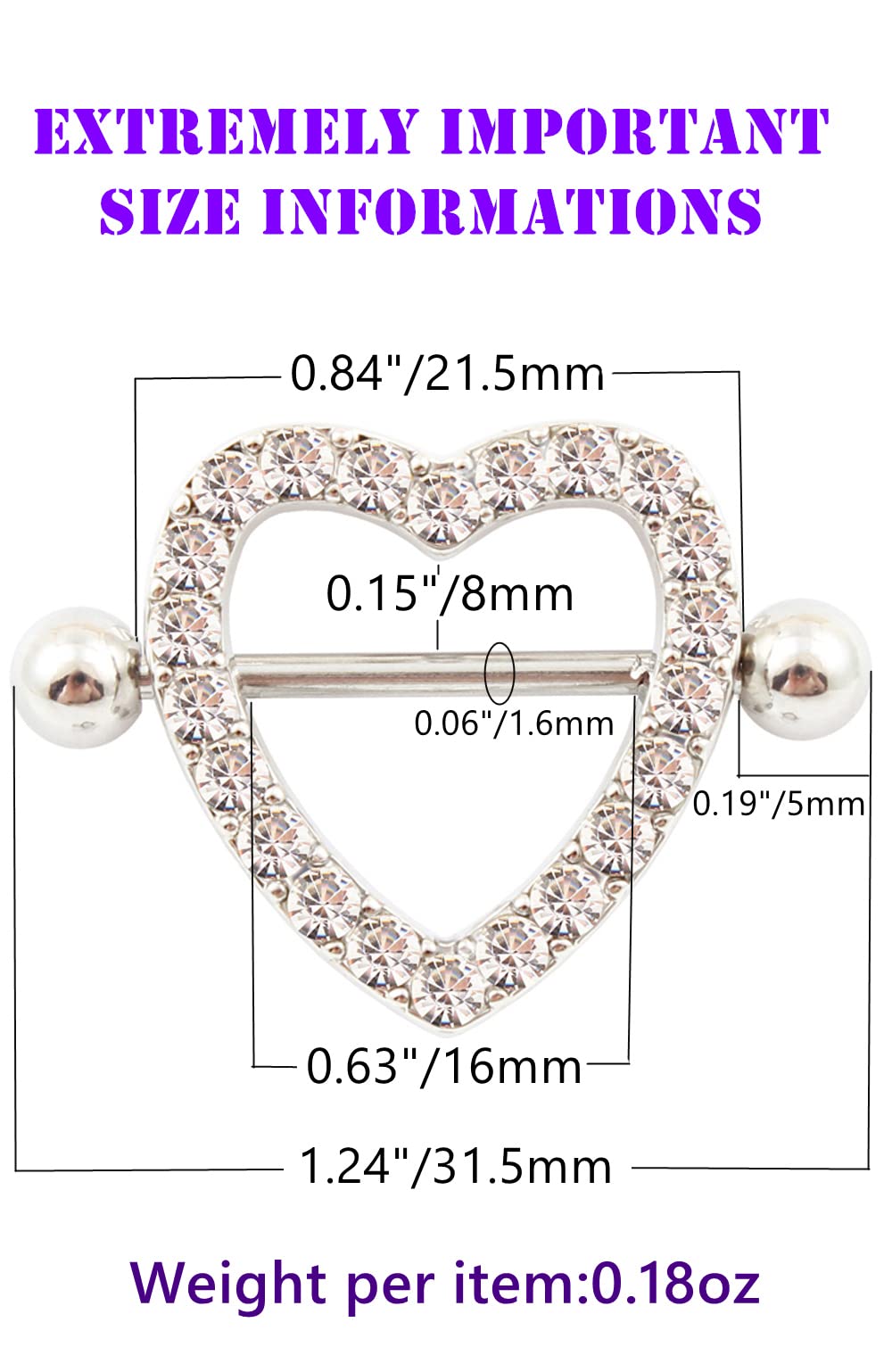 IrbingNii Stainless Steel Heart Nipple Rings Nipple Piercings for Women Girls Body Piercing Jewelry 14G