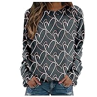 Women Casual Plus Size Shirts Classic Crew Neck Blouses Pullover Valentine's Day Print Long-Sleeved Sweater Top