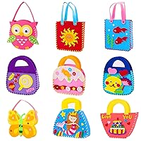 Flying Childhood Kids Sewing Craft Kit DIY 9 Felt Handbags Crafts for Girls Beginners Age 5-8 Learn to Sew Bags Supplies Party Favors Group Activities Project for Preschool