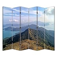 Folding Room Divider Wall Privacy Screen Aerial View Kau NGA Dog Teeth Range shooted from Lantau Peak Hong Kong Portable Partition Room Separator Panel for Home Office Bedroom 6 Panel