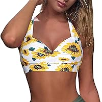 Women's 2024 Bikini Top Leopard Print Push up Padded Swimsuit Top Sexy Halter Twist Front Backless Bathing Suits