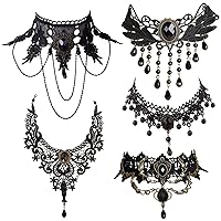 5 Pieces/Set Halloween Sexy Jewelry Women Lady Girl Elegant Goth Gothic Steampunk Lace Choker Necklace Black Neck Chain Collar Statement with pendant Victorian Wedding Party Cosplay