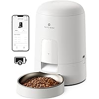 Automatic Cat Feeder, Wi-Fi Rechargeable Cat Food Dispenser Battery-Operated with 30-Day Life, AIR Timed Pet Feeder for Cat & Dog, 2L Auto Cat Feeder, White