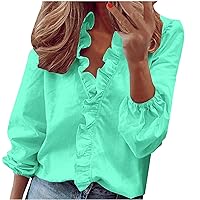 Selling! Ruffle V Neck Blouses for Women Dressy Casual 3/4 Sleeve Tops Classy Plain Shirts Office Work Tshirt for Ladies Tunic Tops