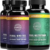 Primal Mind Fuel & Multivitamin Supplements for Women and Men Multi Vitamin Capsules and Mind Fuel Brain Booster Pills Bundle