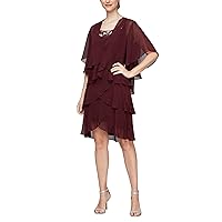 S.L. Fashions Women's Chiffon Tier Jacket Dress with Beaded Neck and Cuffs