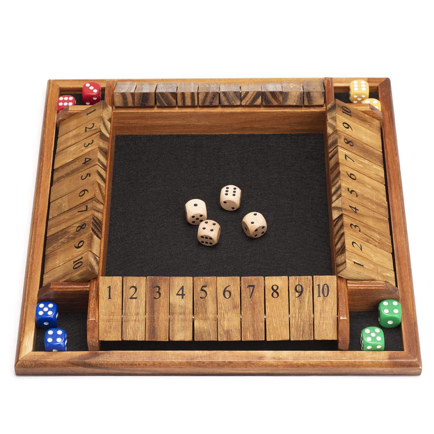 AMEROUS 1-4 Players Shut The Box Dice Game, Wooden Board Table Math Game with 12 Dice and Shut-The-Box Instructions for Kids Adults, Family Classroom Home or Pub (12 Inches)