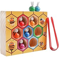 Toddler Fine Motor Skill Toy, Clamp Bee to Hive Matching Game, Montessori Wooden Bee Hive Toys, Wood Color Sorting Puzzle Early Learning Preschool Educational Gift for 2 3 4 Years Old Kids